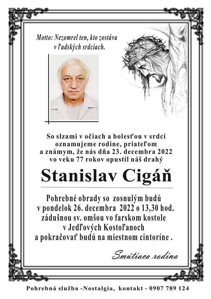 Smútočné oznámenie – Stanislav Cigáň
