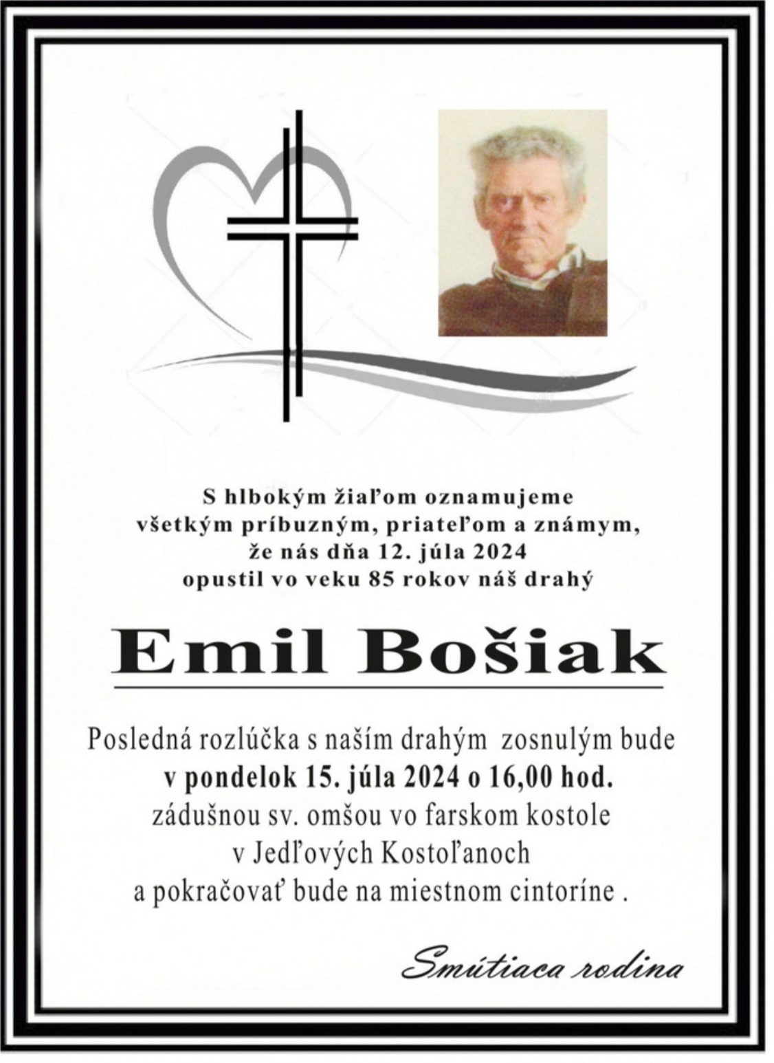 Smútočné oznámenie – Emil Bošiak