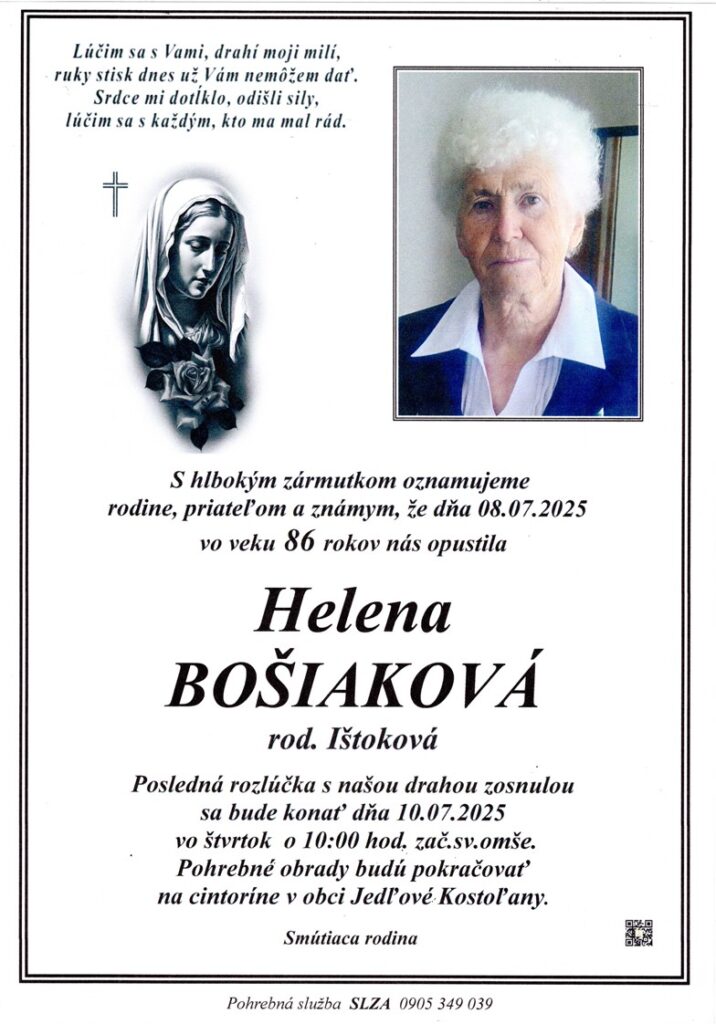 parte-bosiakova Smútočné oznámenie - Helena Bošiaková