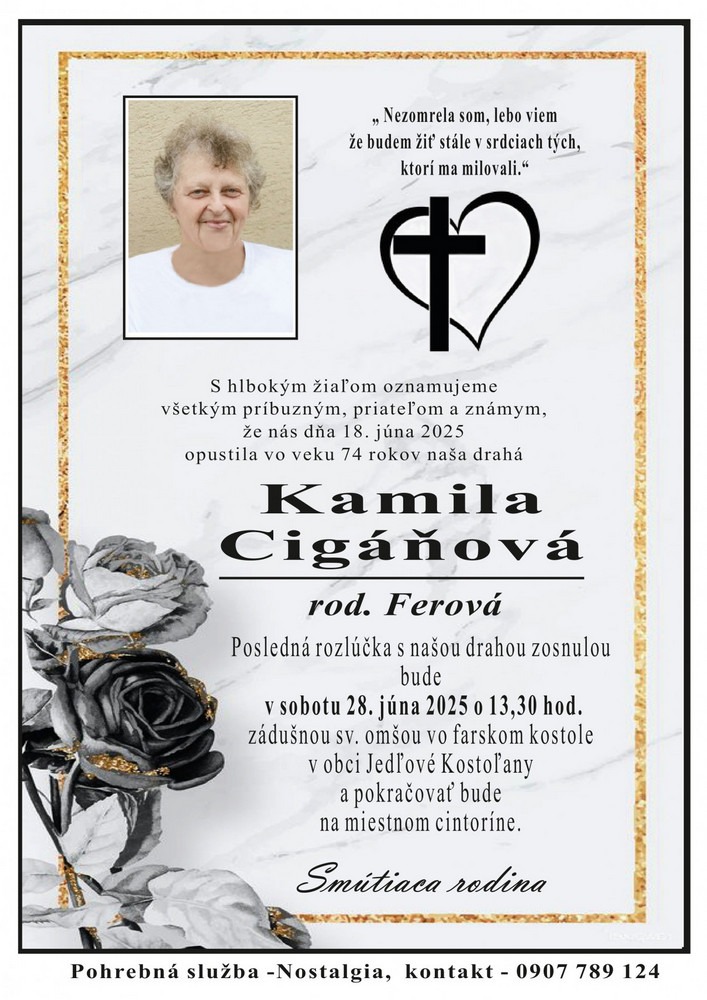 parte-ciganova Smútočné oznámenie - Kamila Cigáňová