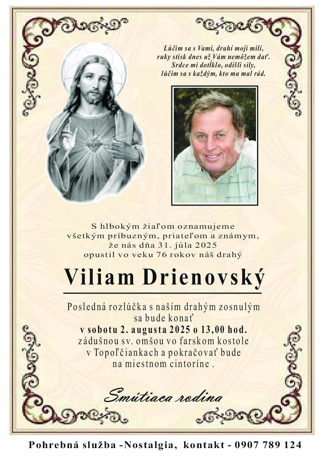Smútočné oznámenie – Viliam Drienovský