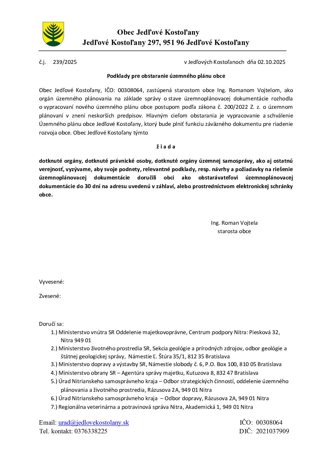 Podklady pre obstaranie územného plánu obce