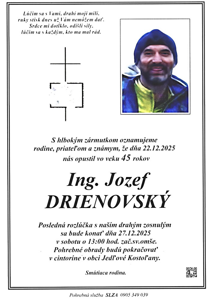 Smútočné oznámenie – Jozef Drienovský