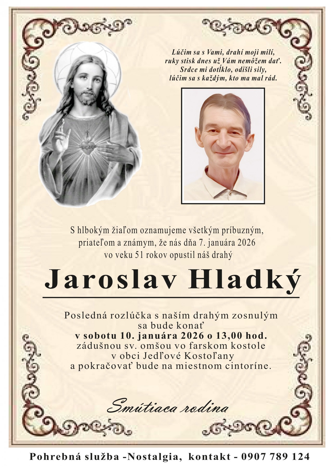 Smútočné oznámenie – Jaroslav Hladký