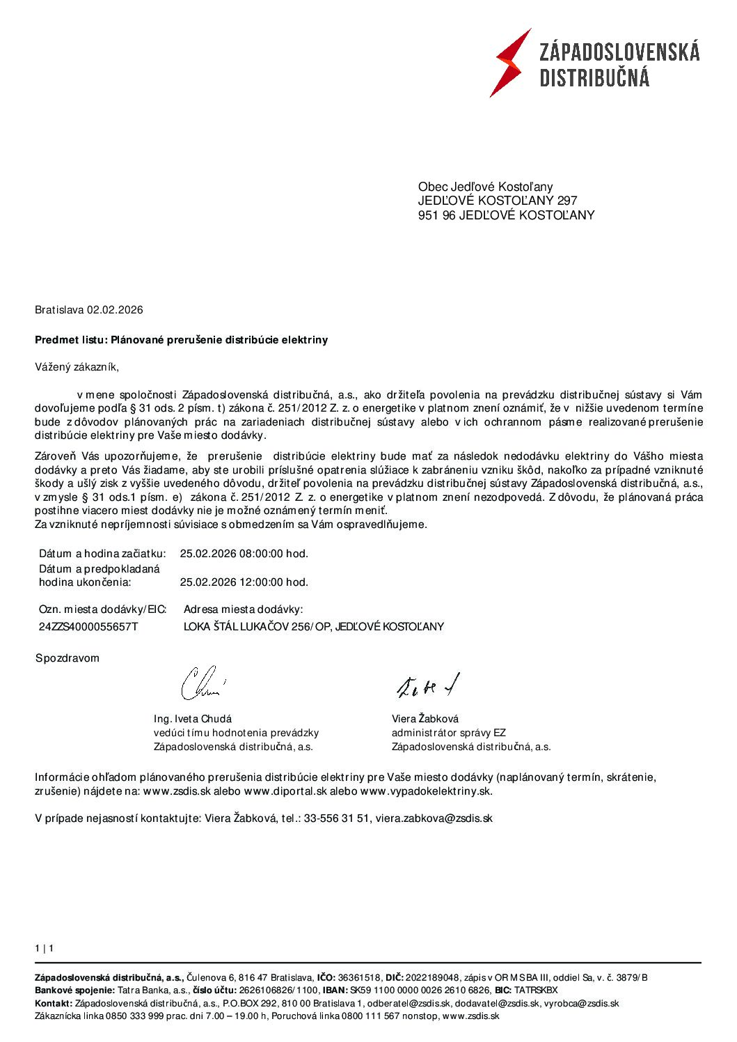 Plánované prerušenie distribúcie elektriny